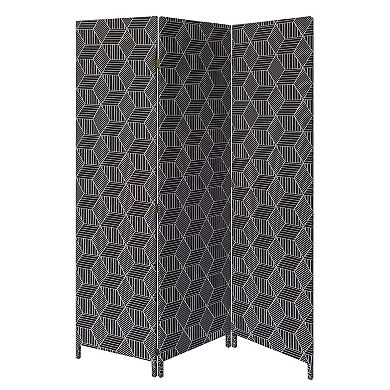 HomeRoots 71" Black and White Fabric Folding Three Panel Screen Room Divider