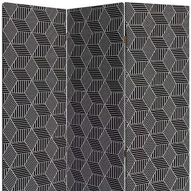 HomeRoots 71" Black and White Fabric Folding Three Panel Screen Room Divider