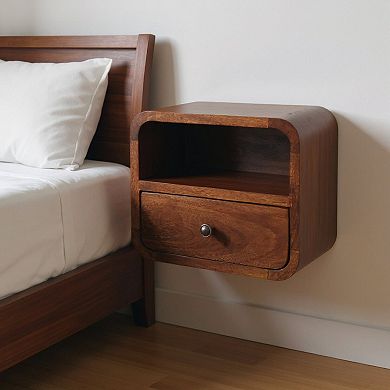 HomeRoots 12" Brown Solid Wood Square One Drawer Floating Nightstand