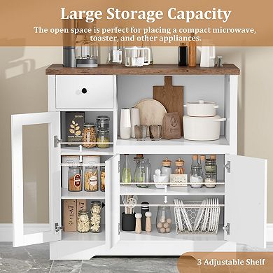 Modern Kitchen Microwave Cabinet with Adjustable Shelves, Drawers, Single & Double Doors