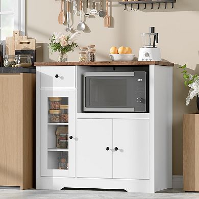 Modern Kitchen Microwave Cabinet with Adjustable Shelves, Drawers, Single & Double Doors