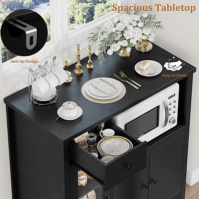 Modern Kitchen Microwave Cabinet with Adjustable Shelves, Drawers, Single & Double Doors