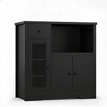 Modern Kitchen Microwave Cabinet with Adjustable Shelves, Drawers, Single & Double Doors