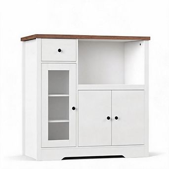 Modern Kitchen Microwave Cabinet with Adjustable Shelves, Drawers, Single & Double Doors