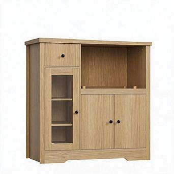 Modern Kitchen Microwave Cabinet with Adjustable Shelves, Drawers, Single & Double Doors