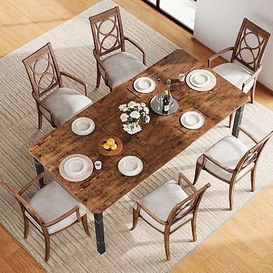 78.7" Farmhouse Dining Table, Sturdy Metal Frame, Wood Top, Easy Assembly for Dining Room