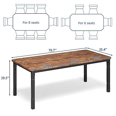 78.7" Farmhouse Dining Table, Sturdy Metal Frame, Wood Top, Easy Assembly for Dining Room