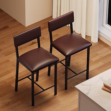Bar Stools Set of 2 with Backrest and Footrest for Kitchen Island Counter Height