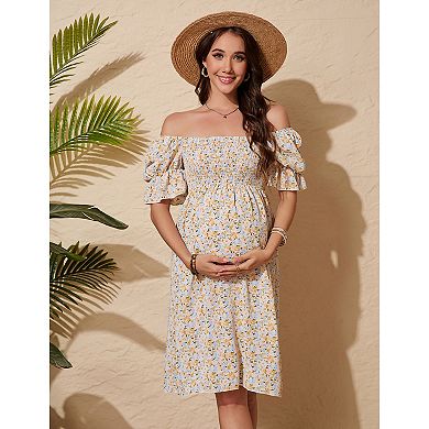 Maternity Ditsy Floral Square Neck Puff Sleeve Midi Dress