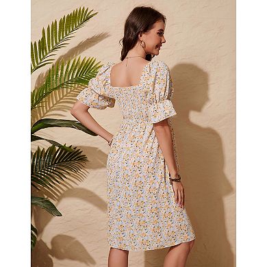 Maternity Ditsy Floral Square Neck Puff Sleeve Midi Dress
