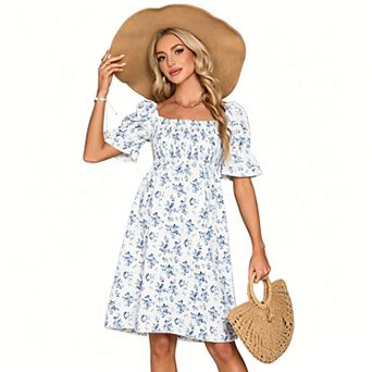 Maternity Ditsy Floral Square Neck Puff Sleeve Midi Dress