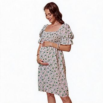 Maternity Ditsy Floral Square Neck Puff Sleeve Midi Dress