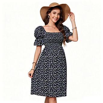 Maternity Ditsy Floral Square Neck Puff Sleeve Midi Dress