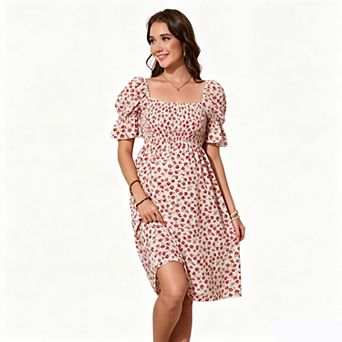 Maternity Ditsy Floral Square Neck Puff Sleeve Midi Dress