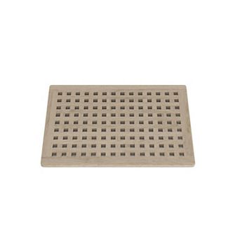 HomeRoots 16" Beige Gray Teak Checkered Non Slip Bath Mat