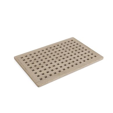 HomeRoots 16" Beige Gray Teak Checkered Non Slip Bath Mat