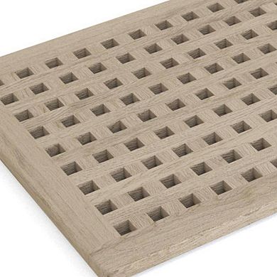 HomeRoots 16" Beige Gray Teak Checkered Non Slip Bath Mat