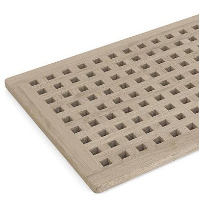 HomeRoots 16" Beige Gray Teak Checkered Non Slip Bath Mat
