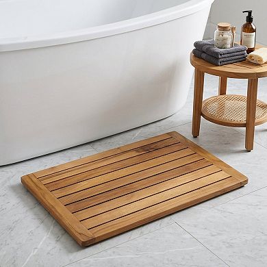 HomeRoots 16" Natural Teak Non Slip Bath Mat