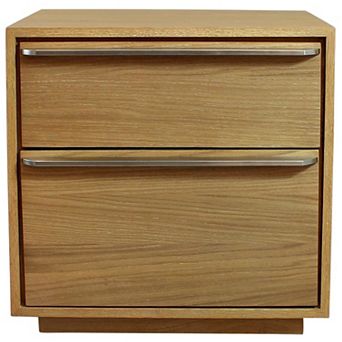 HomeRoots 24" Natural Solid and Manufactured Wood Two Drawer Nightstand