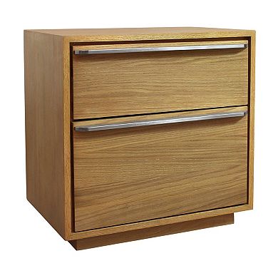 HomeRoots 24" Natural Solid and Manufactured Wood Two Drawer Nightstand