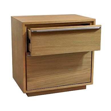 HomeRoots 24" Natural Solid and Manufactured Wood Two Drawer Nightstand