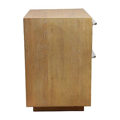 HomeRoots 24" Natural Solid and Manufactured Wood Two Drawer Nightstand