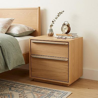 HomeRoots 24" Natural Solid and Manufactured Wood Two Drawer Nightstand