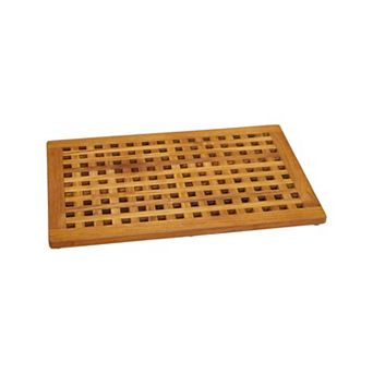 HomeRoots 16" Natural Teak Checkered Non Slip Bath Mat