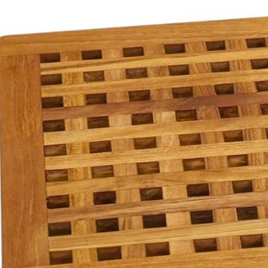HomeRoots 16" Natural Teak Checkered Non Slip Bath Mat