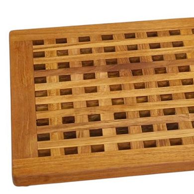 HomeRoots 16" Natural Teak Checkered Non Slip Bath Mat