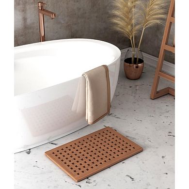 HomeRoots 16" Natural Teak Checkered Non Slip Bath Mat