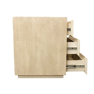 HomeRoots 24" Natural Solid Wood Three Drawer Nightstand