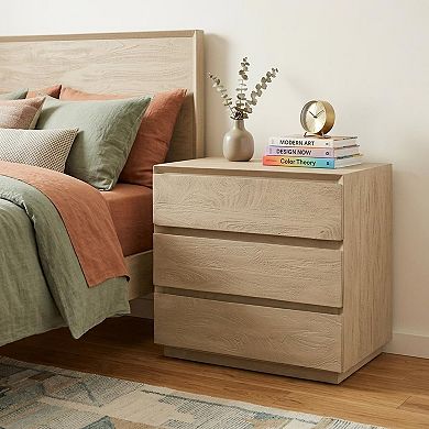 HomeRoots 24" Natural Solid Wood Three Drawer Nightstand