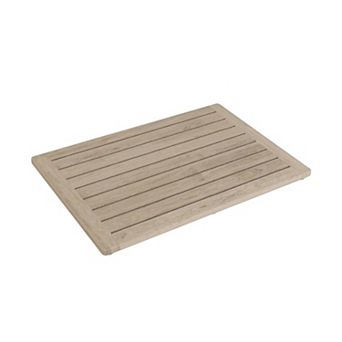 HomeRoots 16" Beige Gray Teak Non Slip Bath Mat