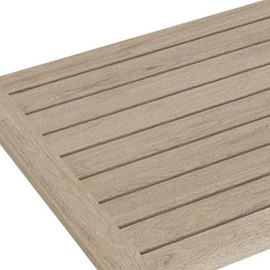 HomeRoots 16" Beige Gray Teak Non Slip Bath Mat