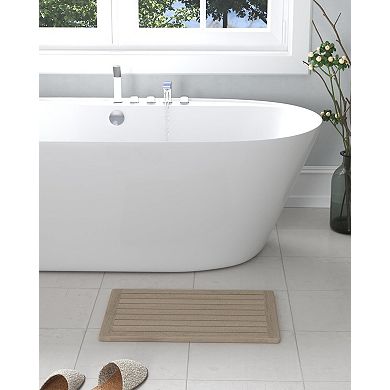 HomeRoots 16" Beige Gray Teak Non Slip Bath Mat