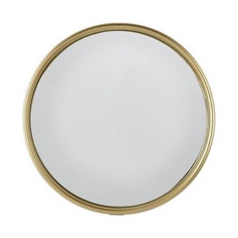 HomeRoots 10" Gold Round Iron Textured Framed Accent Mirror