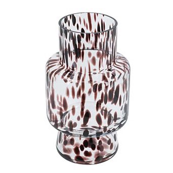 HomeRoots 10" Amber And Clear Abstract Glass Cylinder Table Vase