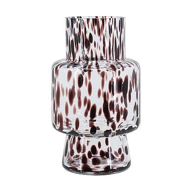 HomeRoots 10" Amber And Clear Abstract Glass Cylinder Table Vase