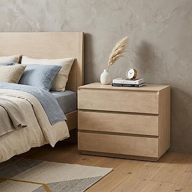 HomeRoots 24" Natural Solid Wood Three Drawer Nightstand