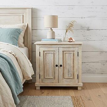 HomeRoots 28" Distressed White Solid Wood Nightstand With Storage