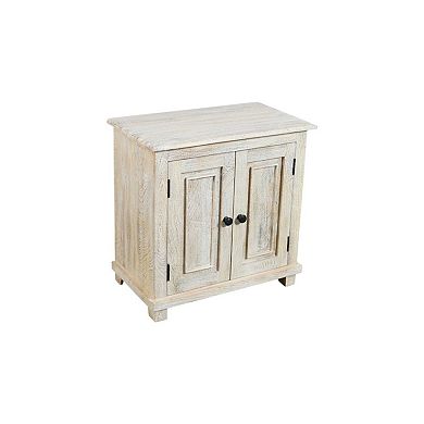 HomeRoots 28" Distressed White Solid Wood Nightstand With Storage