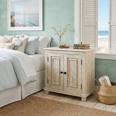 HomeRoots 28" Distressed White Solid Wood Nightstand With Storage