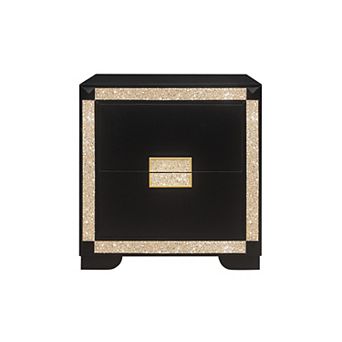HomeRoots 26" Black and Gold Two Drawer Faux Crystal Bling Wood Nightstand