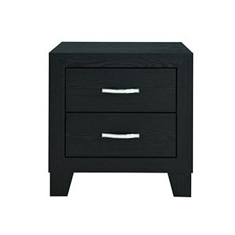 HomeRoots 22" Black Solid and Manufactured Wood Two Drawer Nightstand