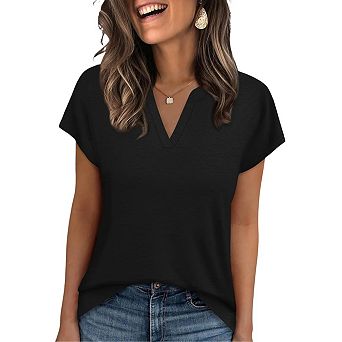 Women's V Neck Short Sleeve Tops Summer T Shirts Loose Fit Dressy Tees