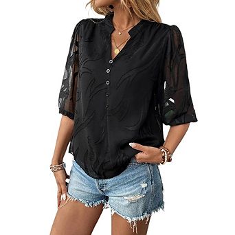 Women's Blouses Dressy Casual Lace Half Sleeve Work Tops Trendy V Neck Shirts