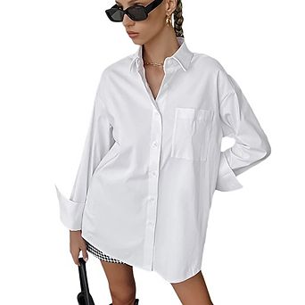 Women's Button Down Shirts Long Sleeve Top Oversized Collar Work Casual Dressy Dress Blouses Tops
