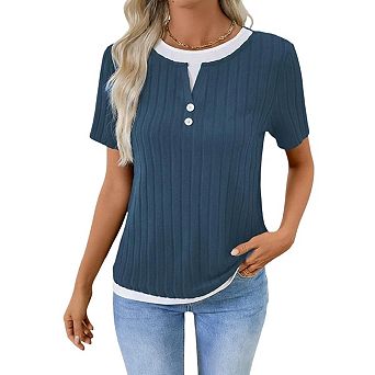 Women Short Sleeve Sweater Summer Crew Neck Dressy Casual Soft Knit Pullover Tops Trendy